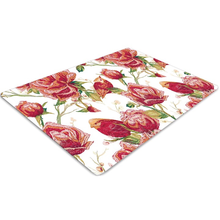 Covor pentru scaun de birou, PVC, pasari rosii, Roz, 140 cm x 100 cm, 010250310030100030691