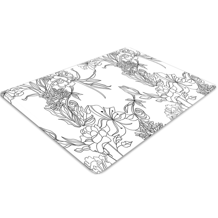 Covor pentru scaun de birou, PVC, flori alb-negru, Gri, 140 cm x 100 cm, 010250310030100029898