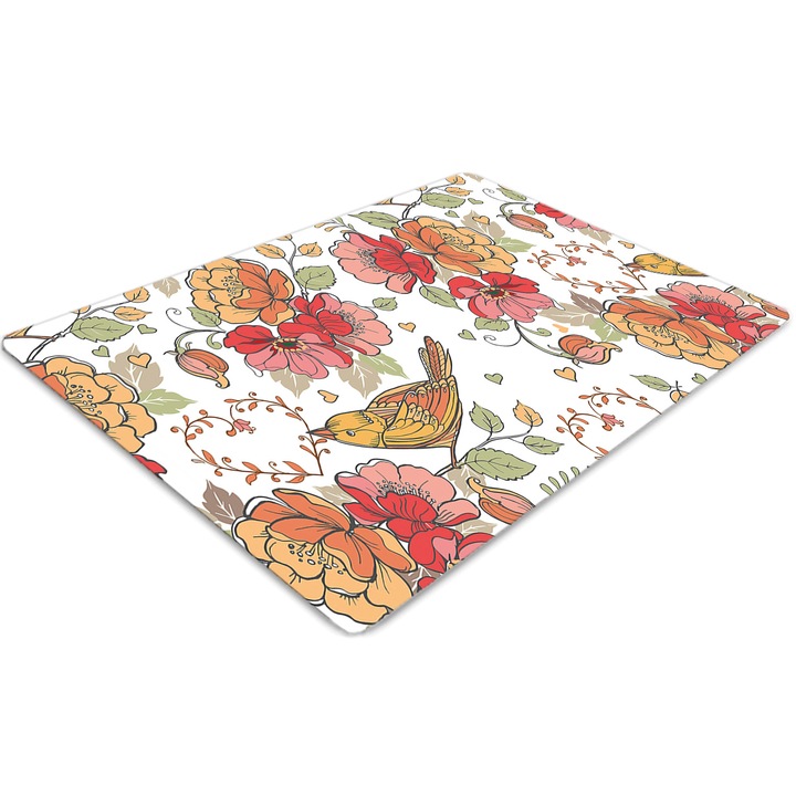 Covor pentru scaun de birou, PVC, ornament de pasari, Maro, 140 cm x 100 cm, 010250310030100030721