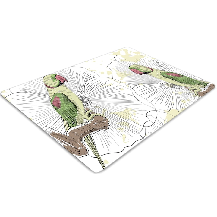 Covor pentru scaun de birou, PVC, papagali verzi, Verde, 140 cm x 100 cm, 010250310030100030856