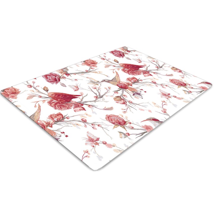 Covor pentru scaun de birou, PVC, pasari rosii, Roz, 140 cm x 100 cm, 010250310030100030772