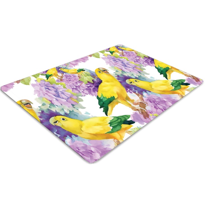 Covor pentru scaun de birou, PVC, papagali galbeni, Roz, 140 cm x 100 cm, 010250310030100031335
