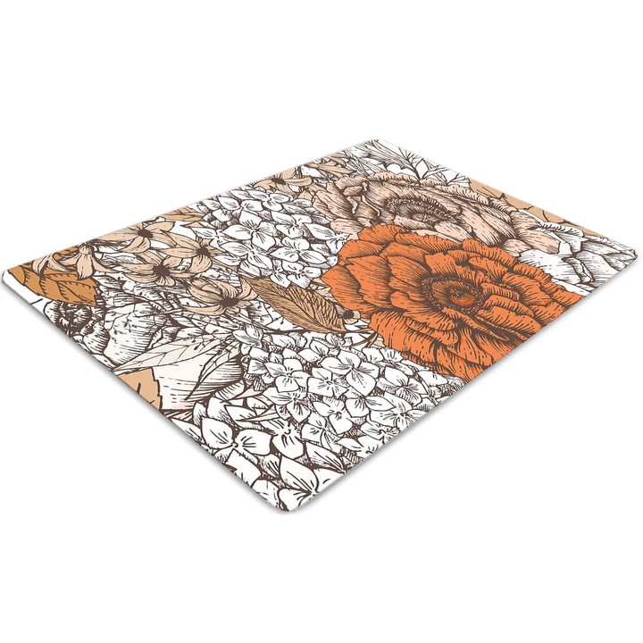 Covor pentru scaun de birou, PVC, trandafiri portocalii, Gri, 140 cm x 100 cm, 010250310030100029945