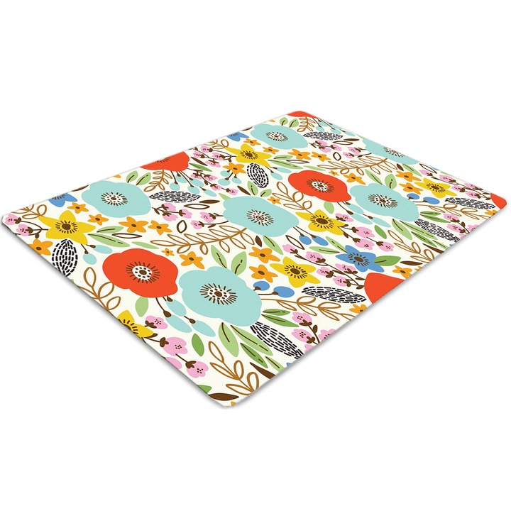 Covor pentru scaun de birou, PVC, flori de lunca, Verde, 140 cm x 100 cm, 010250310030100030058