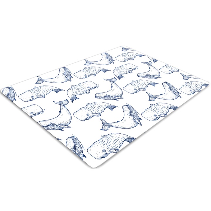 Covor pentru scaun de birou, PVC, balene albastre, Albastru, 140 cm x 100 cm, 010250310030100030099