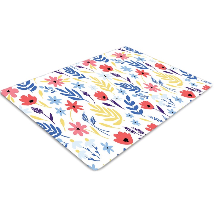 Covor pentru scaun de birou, PVC, flori colorate, Albastru, 140 cm x 100 cm, 010250310030100030103