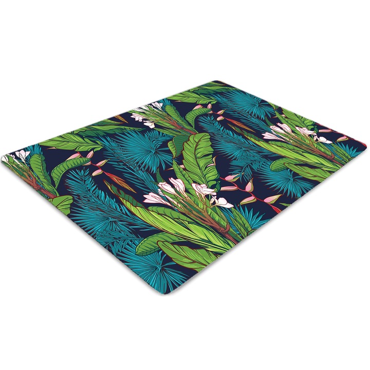 Covor pentru scaun de birou, PVC, jungla tropicala, Albastru, 140 cm x 100 cm, 010250310030100029987