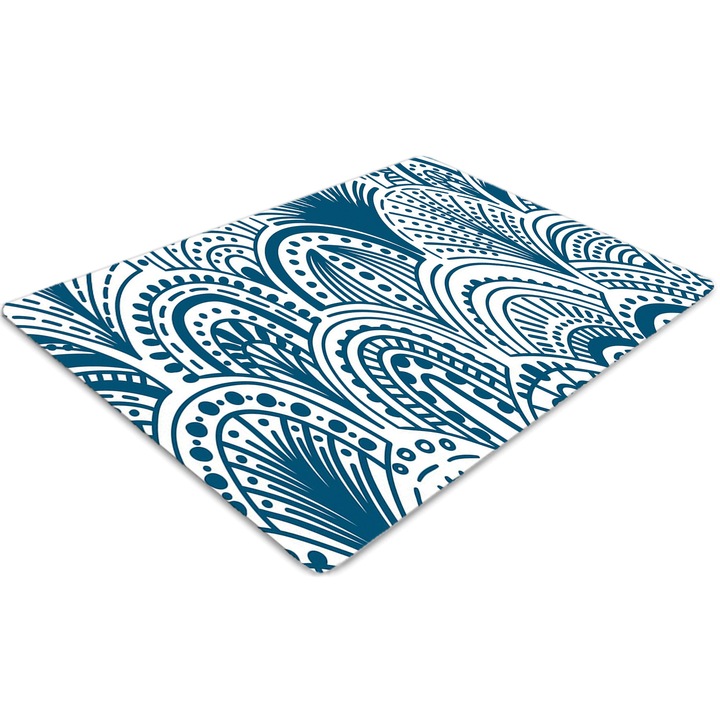 Covor pentru scaun de birou, PVC, abstractie boho, Albastru, 140 cm x 100 cm, 010250310030100029995