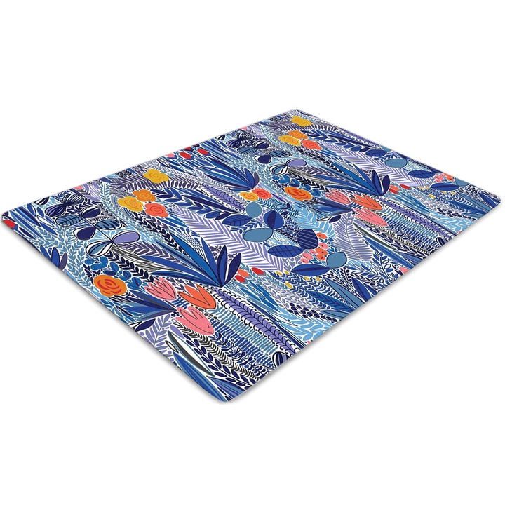 Covor pentru scaun de birou, PVC, flori salbatice, Albastru, 140 cm x 100 cm, 010250310030100019444