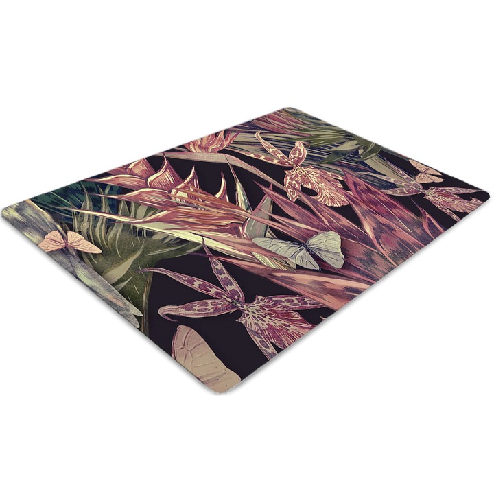 Covor pentru scaun de birou, PVC, pasari si frunze, Roz, 140 cm x 100 cm, 010250310030100030278