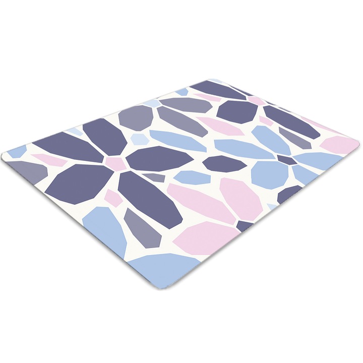 Covor pentru scaun de birou, PVC, flori geometrice, Albastru, 140 cm x 100 cm, 010250310030100029395