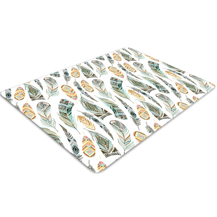 Covor pentru scaun de birou, PVC, model etnic, Alb, 140 cm x 100 cm, 010250310030100007851