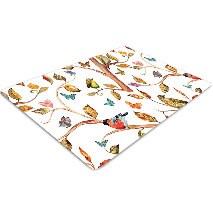 Covor pentru scaun de birou, PVC, pasari pe copac, Maro, 140 cm x 100 cm, 010250310030100005831