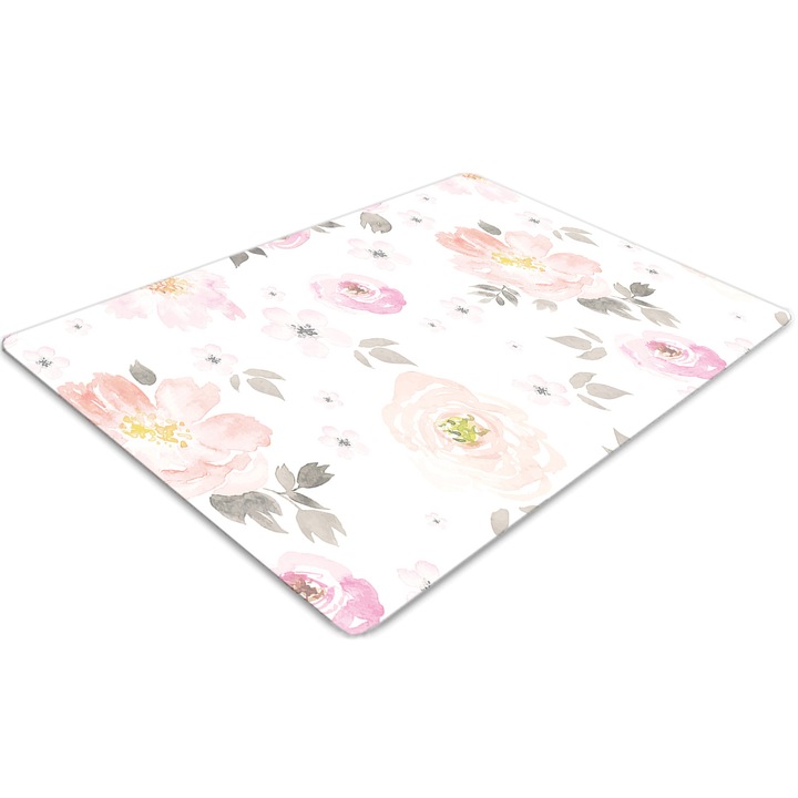 Covor pentru scaun de birou, PVC, model floral, Roz, 140 cm x 100 cm, 010250310030100019163