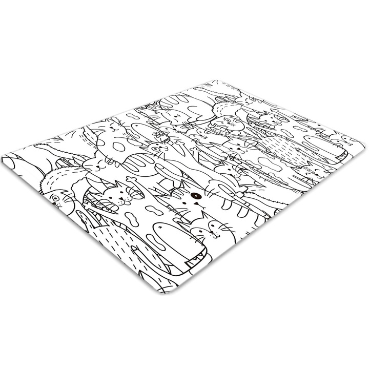 Covor pentru scaun de birou, PVC, pisici in stil doodle, Gri, 140 cm x 100 cm, 010250310030100029418