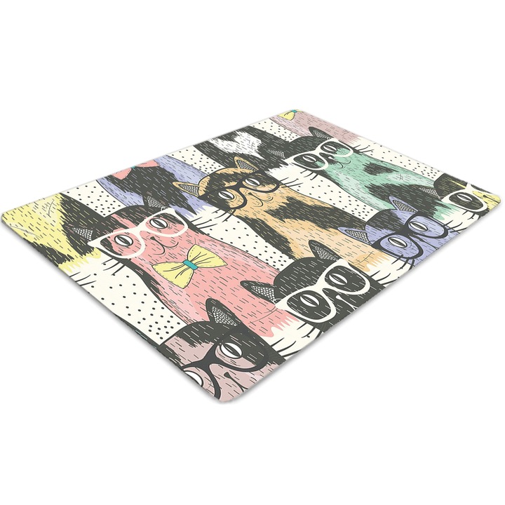 Covor pentru scaun de birou, PVC, pisici, Maro, 140 cm x 100 cm, 010250310030100005843