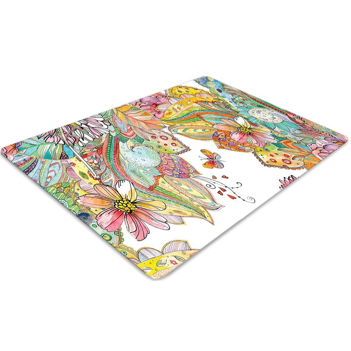 Covor pentru scaun de birou, PVC, model mandala, Verde, 140 cm x 100 cm, 010250310030100005835