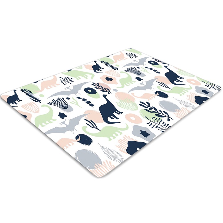 Covor PVC, Tulup, Vinil, Dreptunghi, Dinozaur, Verde, 100 cm x 70 cm, 010250310010100029977