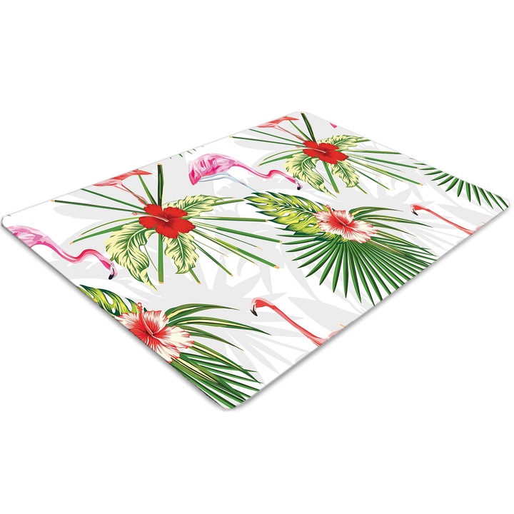Covor pentru scaun de birou, PVC, flamingo si flori, Verde, 140 cm x 100 cm, 010250310030100030034