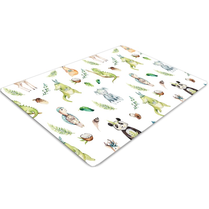 Covor pentru scaun de birou, PVC, animale fericite, Verde, 140 cm x 100 cm, 010250310030100029444