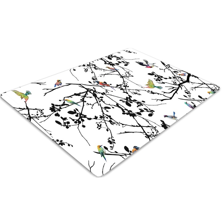 Covor pentru scaun de birou, PVC, pasari si ramuri, Gri, 140 cm x 100 cm, 010250310030100011266