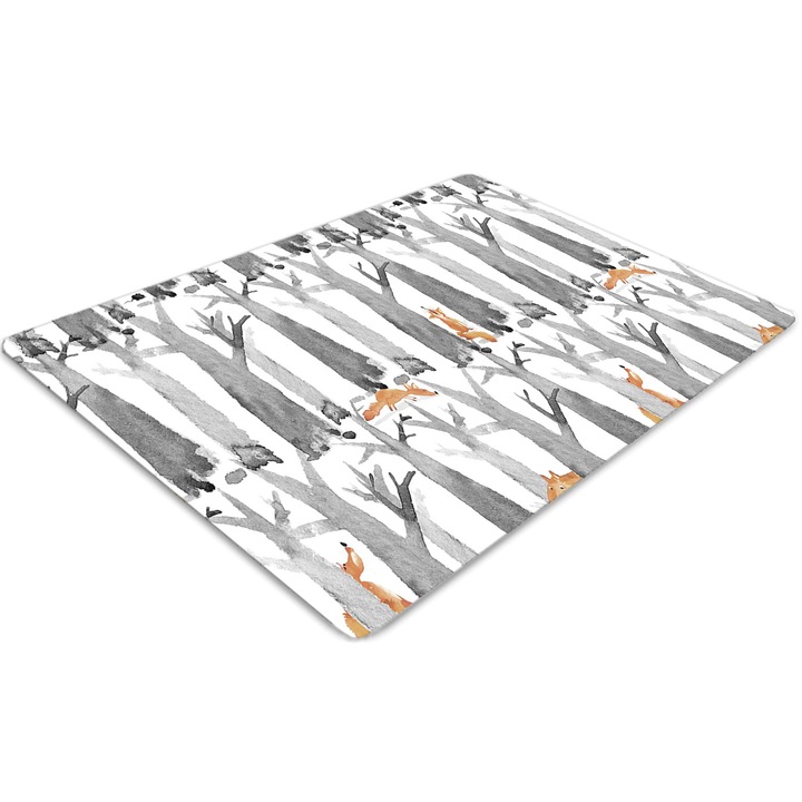 Covor pentru scaun de birou, PVC, liski in padure, Gri, 140 cm x 100 cm, 010250310030100029708