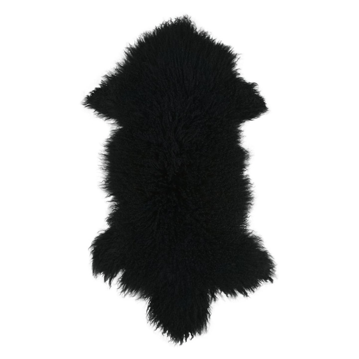 Covor din blana naturala de oaie Tibetana, 90x110 cm, culoare Neagra