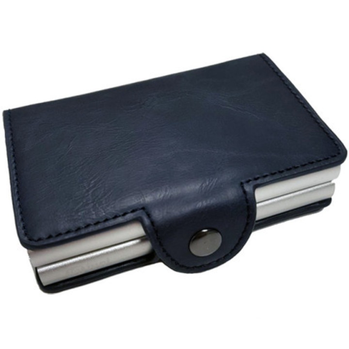 Portofel RFID dublu iUni R3, 16 carduri, Bleumarin