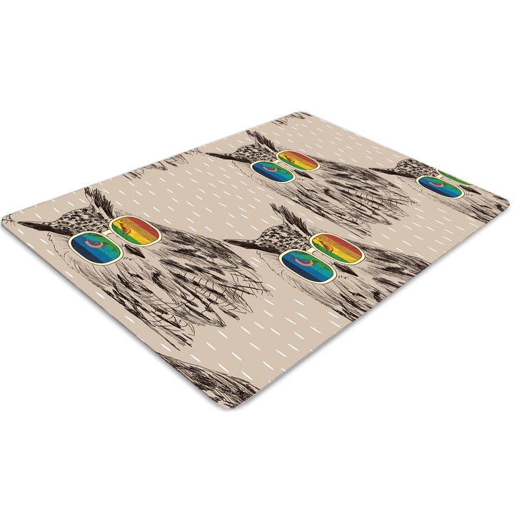 Covor pentru scaun de birou, PVC, bufnita in pahare, Albastru, 140 cm x 100 cm, 010250310030100005828