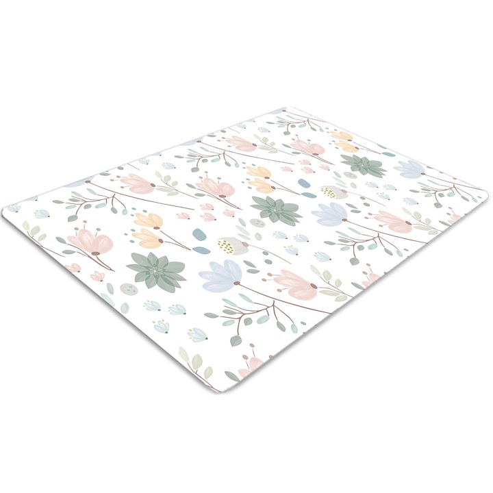 Covor pentru scaun de birou, PVC, flori de primavara, Verde, 140 cm x 100 cm, 010250310030100011287