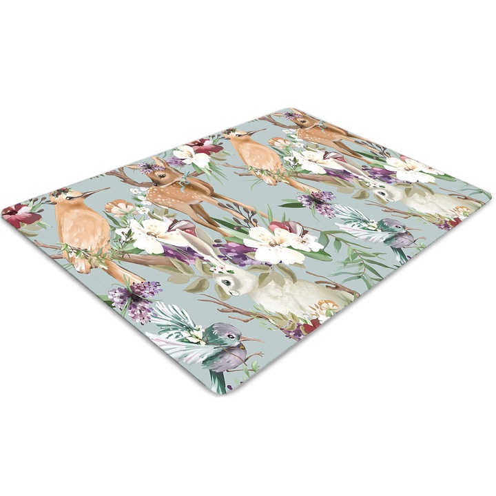 Covor PVC. Tulup. Vinil. Dreptunghi. Animale de padure. Verde. 120 cm x 90 cm. 010250310020100011289