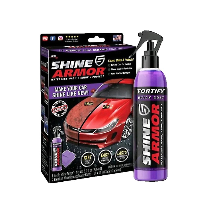 Kit ceara lichida Shine Armor Ceramic Wax, 236 ml si Laveta din microfibra