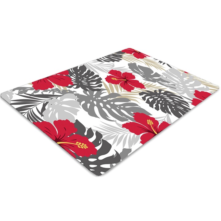 Covor pentru scaun de birou, PVC, hibiscus, Alb, 140 cm x 100 cm, 010250310030100029960