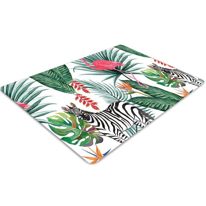 Covor pentru scaun de birou, PVC, flamingo si zebre, Verde, 140 cm x 100 cm, 010250310030100029948