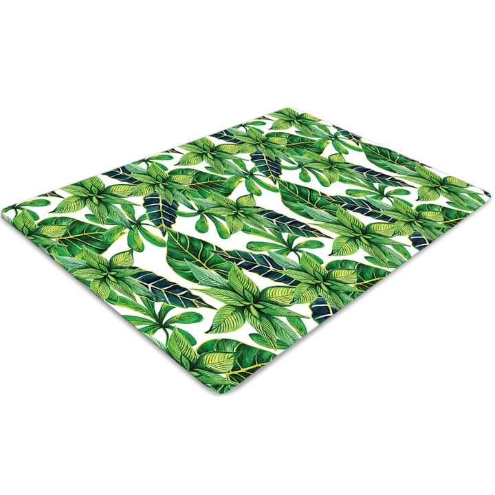 Covor pentru scaun de birou, PVC, model de frunze, Verde, 140 cm x 100 cm, 010250310030100011437