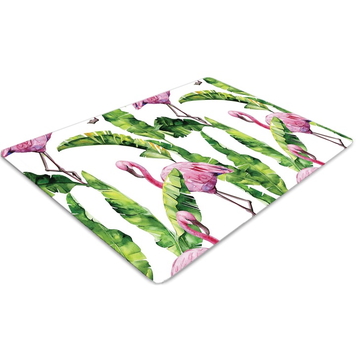 Covor pentru scaun de birou, PVC, in flacari si frunze, Verde, 140 cm x 100 cm, 010250310030100030149