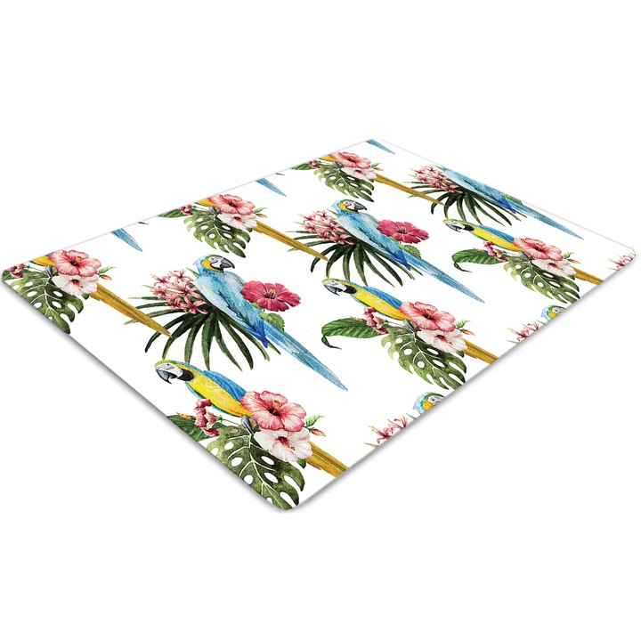 Covor pentru scaun de birou, PVC, papagali si flori, Verde, 140 cm x 100 cm, 010250310030100030177