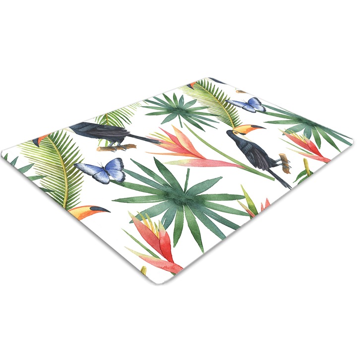 Covor pentru scaun de birou, PVC, tuconi si fluturi, Verde, 140 cm x 100 cm, 010250310030100011472