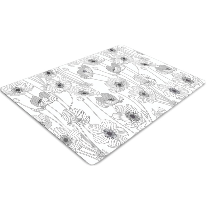 Covor pentru scaun de birou, PVC, contur de mac, Alb, 140 cm x 100 cm, 010250310030100030293