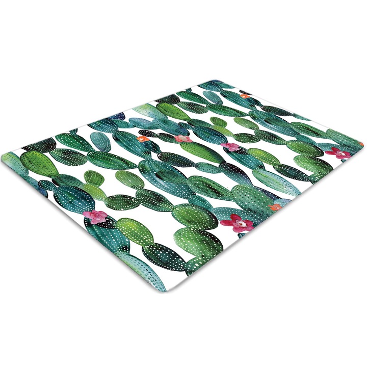 Covor pentru scaun de birou, PVC, cactusi cu flori, Verde, 140 cm x 100 cm, 010250310030100030891