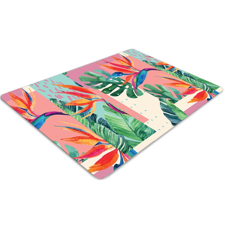 Covor pentru scaun de birou, PVC, mozaic tropical, Roz, 140 cm x 100 cm, 010250310030100054817