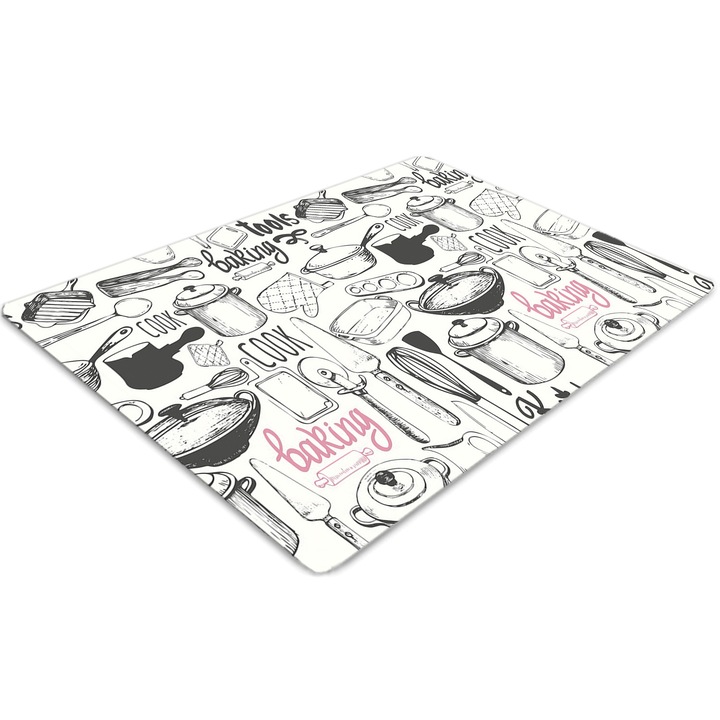 Covor pentru scaun de birou, PVC, motive de bucatarie, Verde, 140 cm x 100 cm, 010250310030100029899