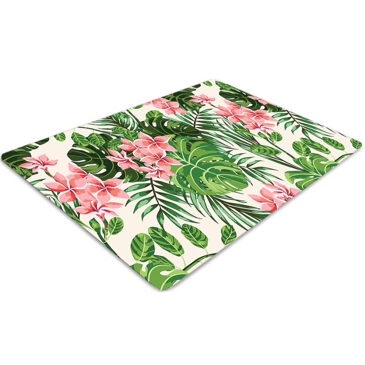 Covor PVC. Tulup. Vinil. Dreptunghi. Flori hawaii. Verde. 120 cm x 90 cm. 010250310020100006726