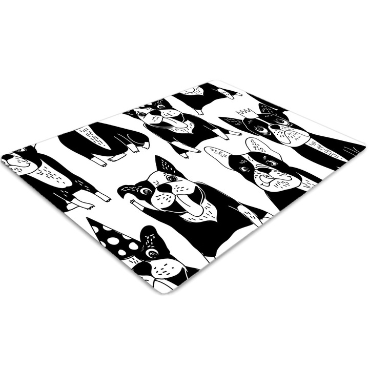 Covor pentru scaun de birou, PVC, caini fericiti, Gri, 140 cm x 100 cm, 010250310030100029985