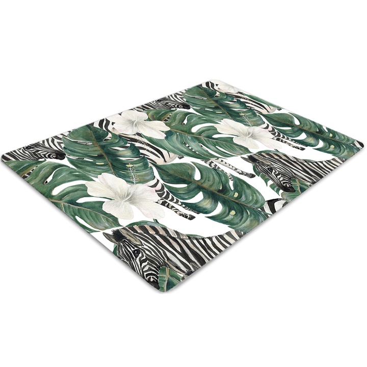 Covor pentru scaun de birou, PVC, zebra in frunze, Verde, 140 cm x 100 cm, 010250310030100030051