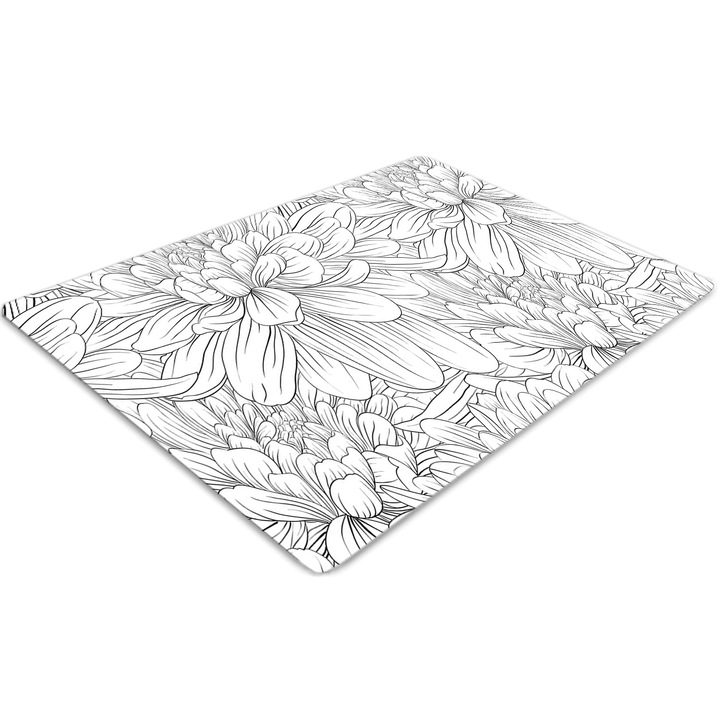 Covor pentru scaun de birou, PVC, flori schitate, Gri, 140 cm x 100 cm, 010250310030100011809