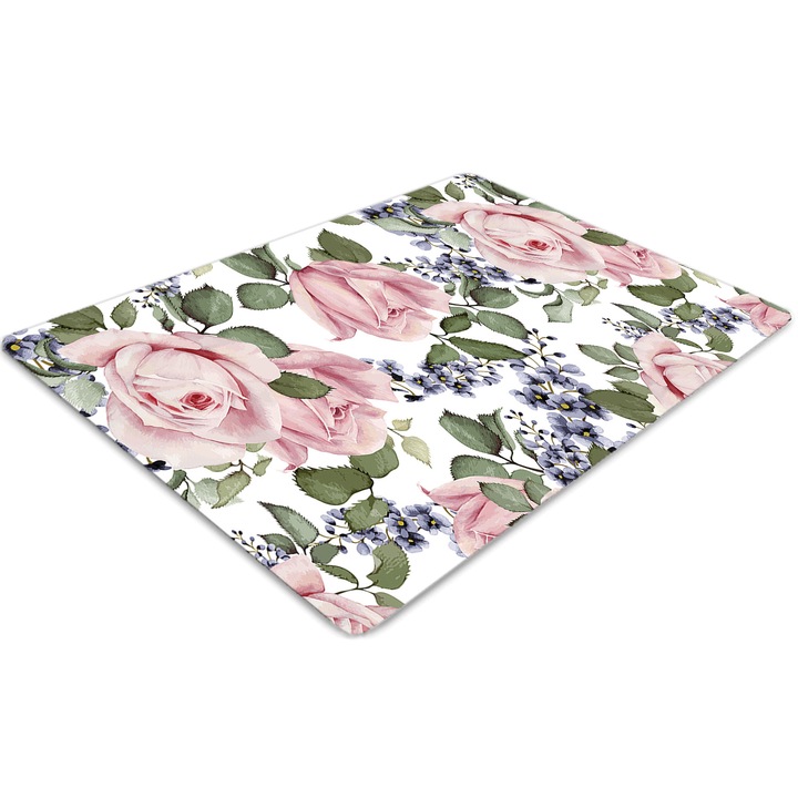 Covor pentru scaun de birou, PVC, trandafiri acuarela, Roz, 140 cm x 100 cm, 010250310030100011865