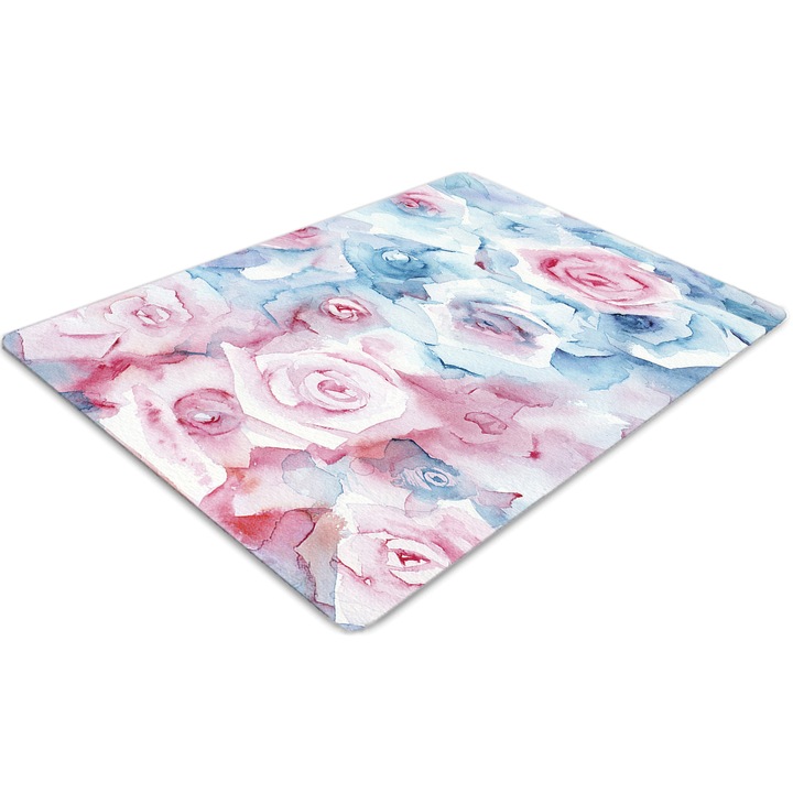 Covor pentru scaun de birou, PVC, flori pastelate, Roz, 140 cm x 100 cm, 010250310030100031315