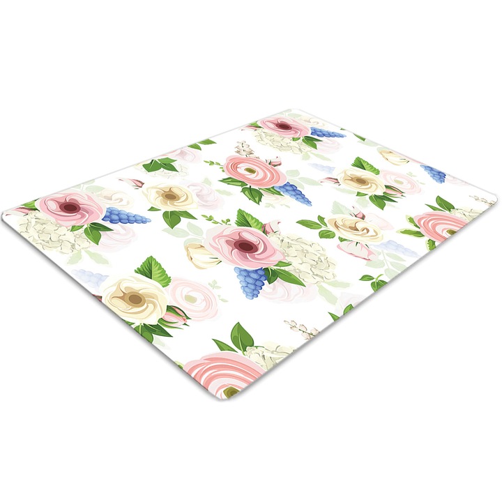 Covor PVC. Tulup. Vinil. Dreptunghi. Flori desenate. Verde. 120 cm x 90 cm. 010250310020100030352