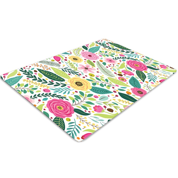 Covor pentru scaun de birou, PVC, flori colorate, Verde, 140 cm x 100 cm, 010250310030100011356